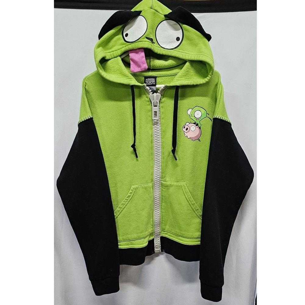 Hot Topic Invader Zim Gir Costume Hoodie Green Black Zip Up Sweatshirt Medium